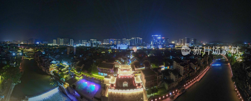 航拍湘西吉首乾州古城夜景全景图