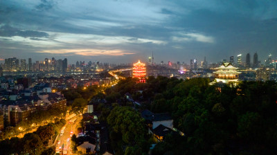 武汉黄鹤楼傍晚及夜晚航拍