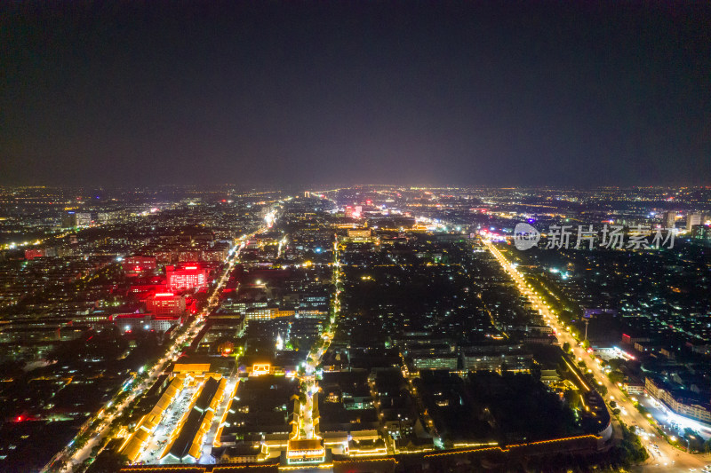 山东青州古城夜景灯光航拍摄影图