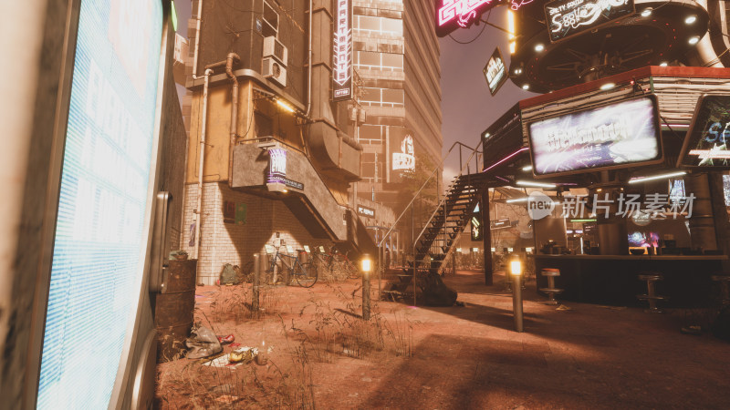 赛博朋克风格城市街道夜景