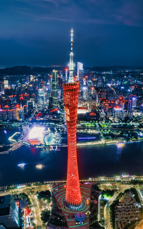 广州塔夜景鸟瞰全景