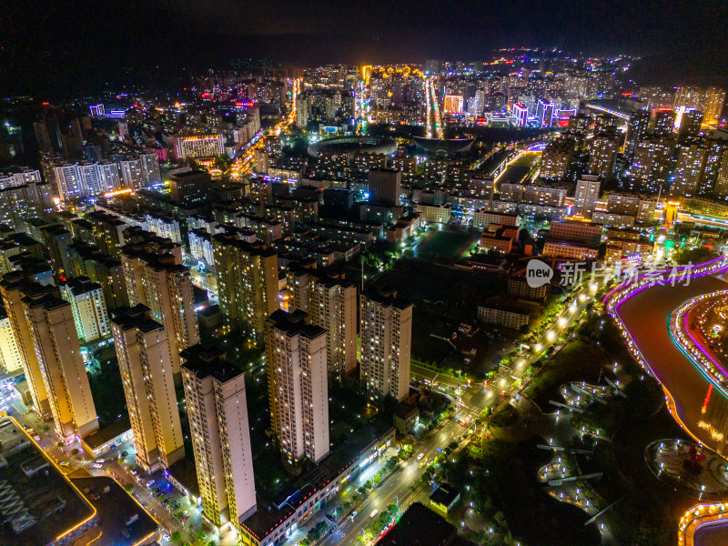 定西城市夜景灯光航拍图