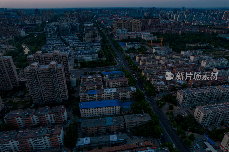 山东潍坊城市日落晚霞航拍摄影图