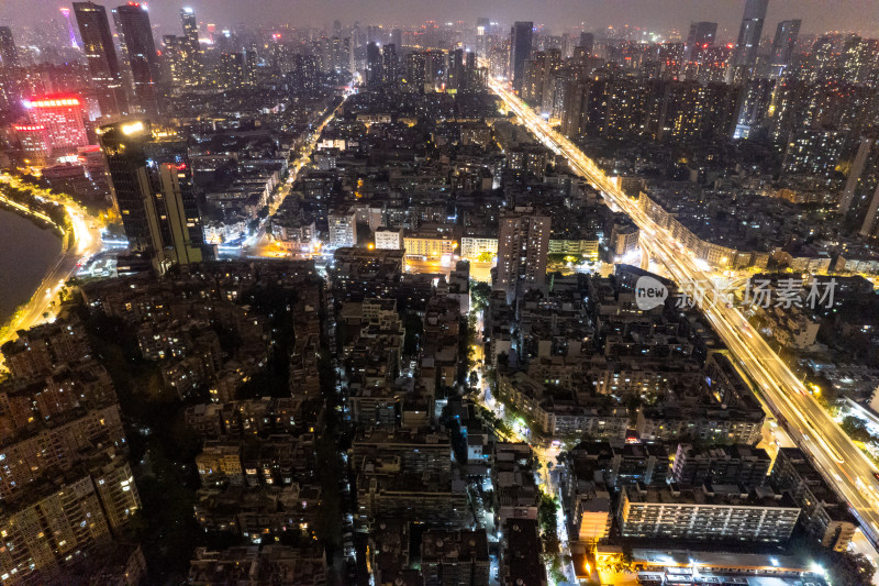 四川成都万家灯火夜景航拍图