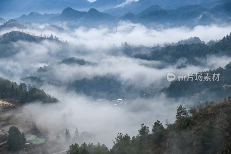 重庆酉阳：雾气中的山村田园