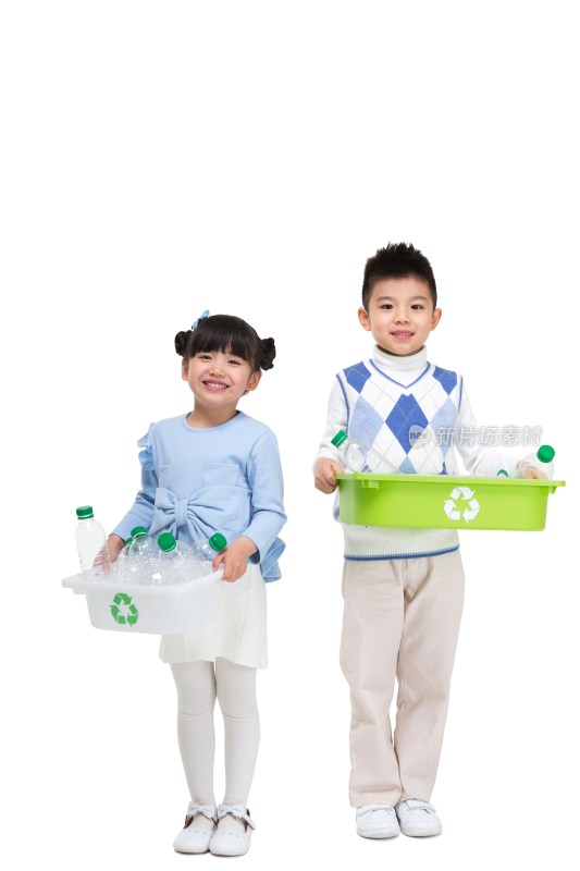 回收空塑料瓶子的节能环保儿童