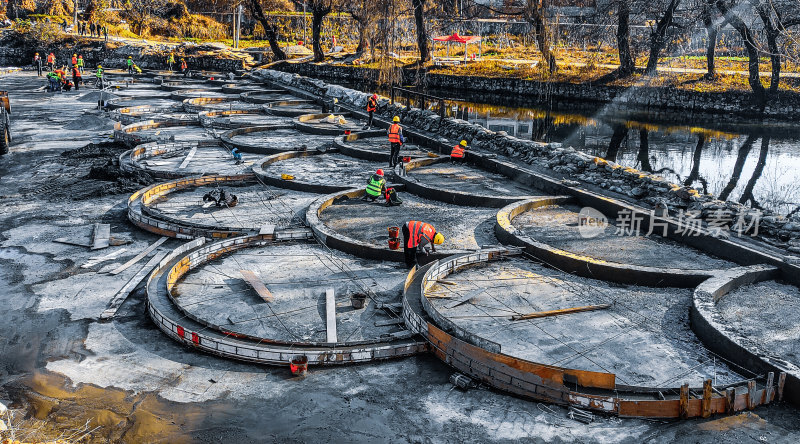 户外工地工人施工建设场景