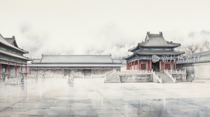 中国传统水墨画，北京紫禁城