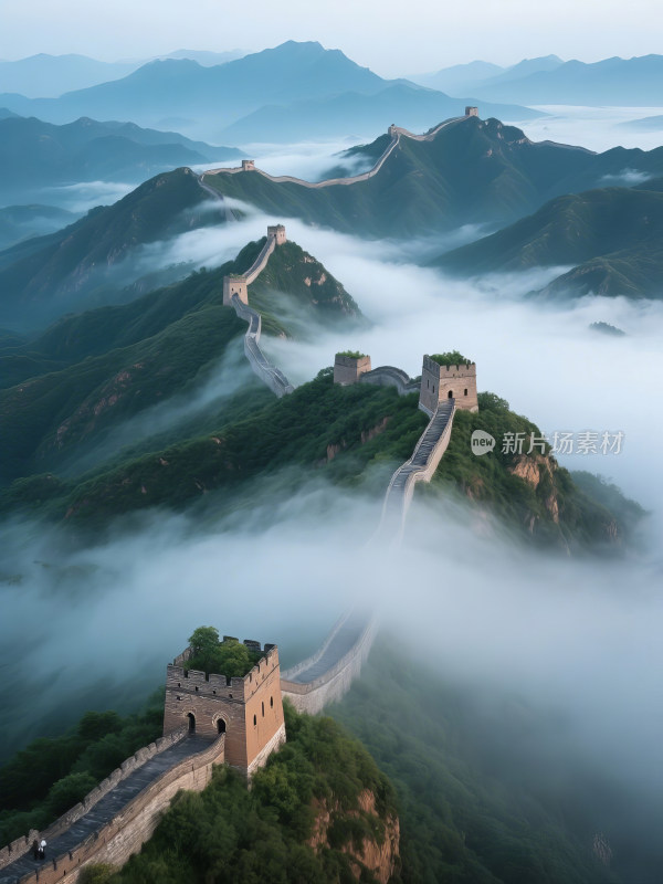 云雾中的万里长城风光