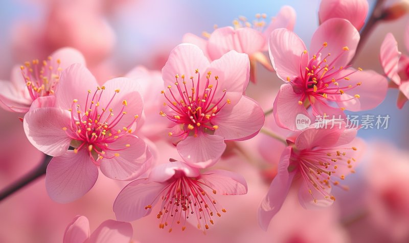 春日桃花盛开浪漫花朵清新花海背景