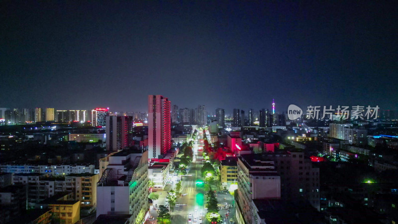 航拍河南周口七一路夜景周口商业街