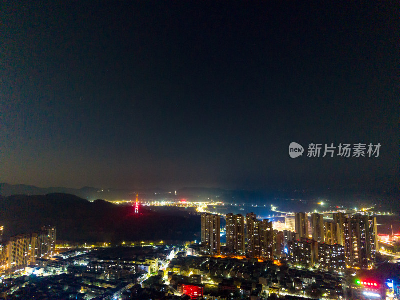 航拍黄梅县城夜景