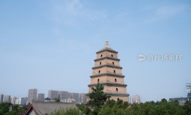 陕西西安晴朗天气的大慈恩寺大雁塔