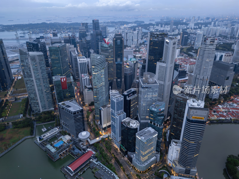 新加坡滨海湾金沙海滨奥林匹克蓝调夜景航拍