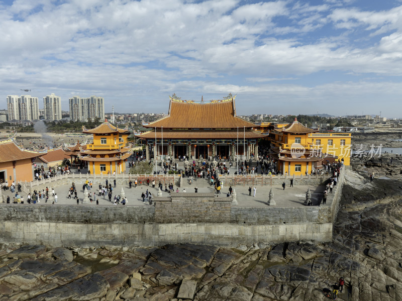 福建泉州石狮洛伽寺妈祖庙古建筑寺庙航拍