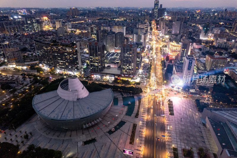 广东东湾夜幕降临夜景灯光航拍摄影图