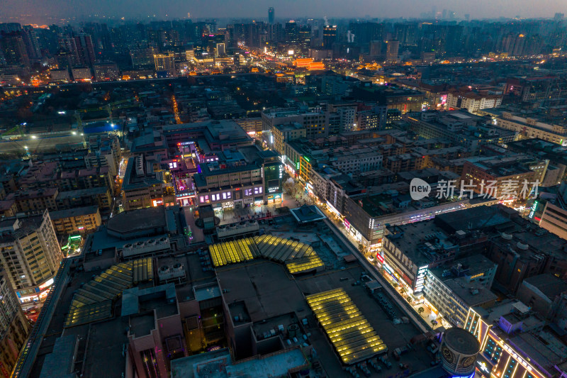 西安晚霞夜幕降临夜景灯光航拍摄影图