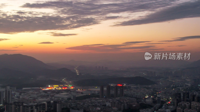 广东江门日落晚霞夜幕降临航拍