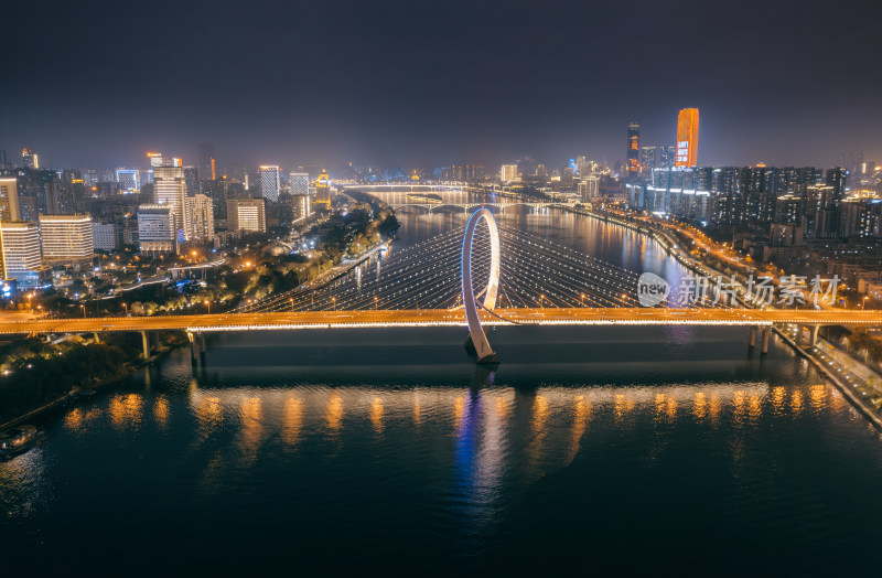 航拍广西柳州白沙大桥夜景