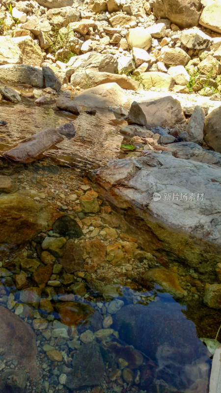 山间清澈溪流与岩石景观