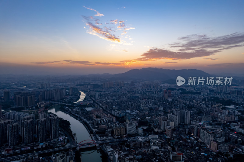 广东江门城市夕阳晚霞航拍摄影图