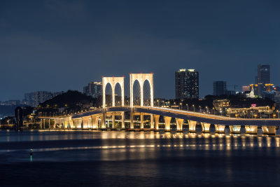 澳门半岛新葡京澳门塔CBD晚霞夜景