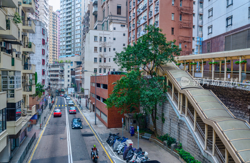 香港中环CBD城市公路与高楼建筑