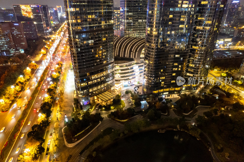 四川成都城市夜景灯光金融中心航拍