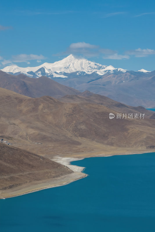 西藏山南羊卓雍措圣湖神湖蓝色高空航拍