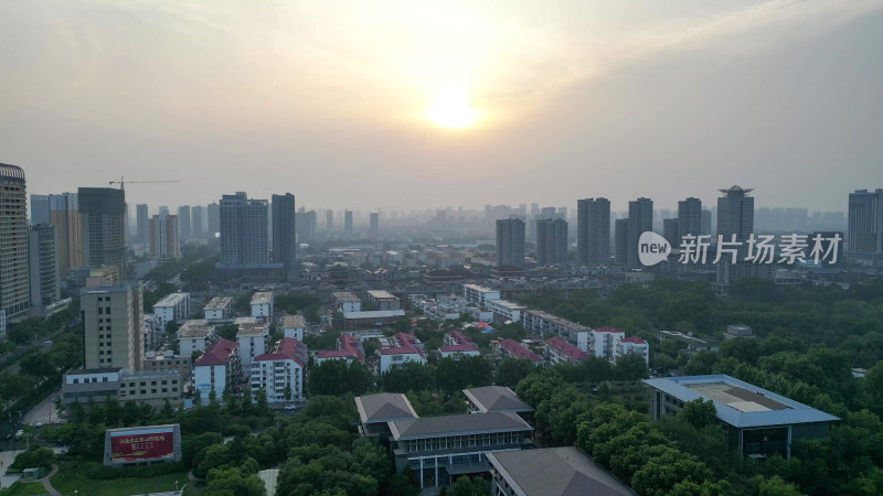 河北邯郸城市日落晚霞夕阳航拍