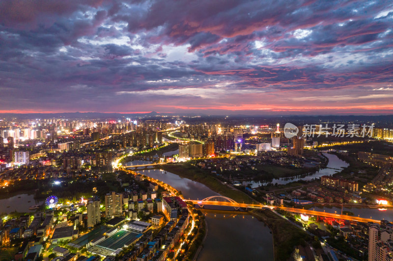 航拍衡阳城市夜景