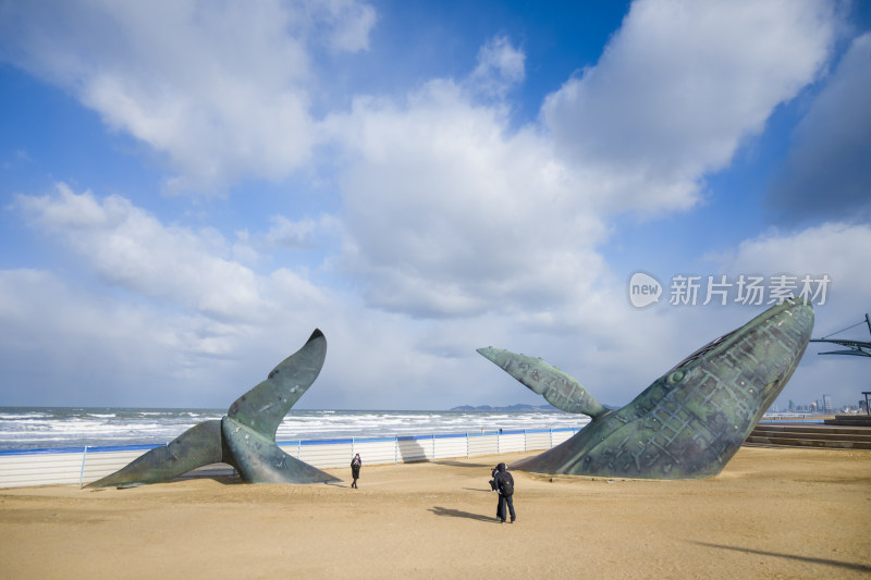 烟台金沙滩孤独的鲸广场雕塑城市网红景点