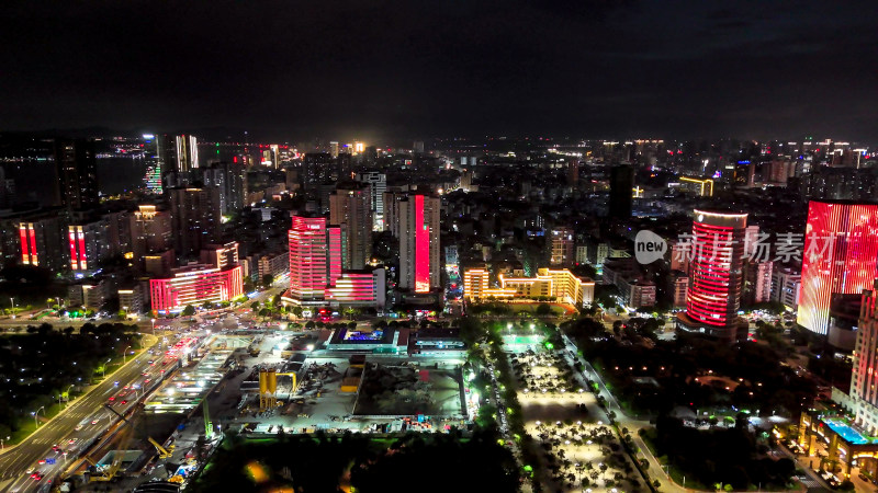 广东汕头时代广场万象城夜景灯光航拍图