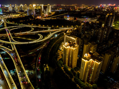 河南郑州城市夜景灯光交通航拍摄影图