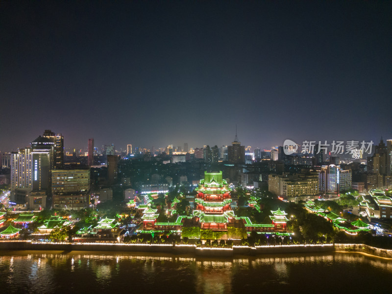 航拍江西南昌滕王阁景区夜景