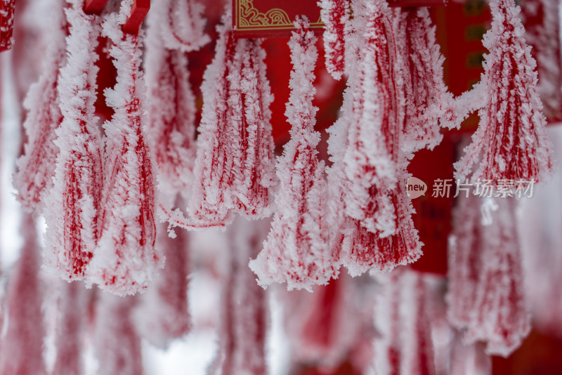 红色中国结冰雪寒冷冬天新年祈福