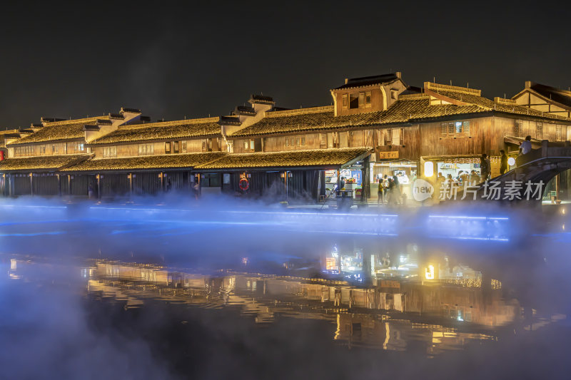 绍兴柯桥古镇景区夜景