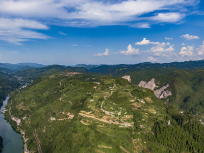 贵州山川河流舞阳河群山航拍