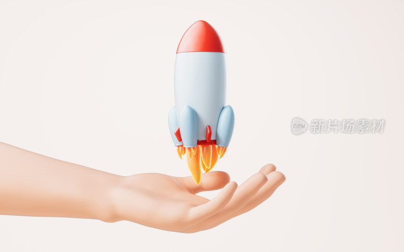 手部拿着的卡通火箭3D渲染