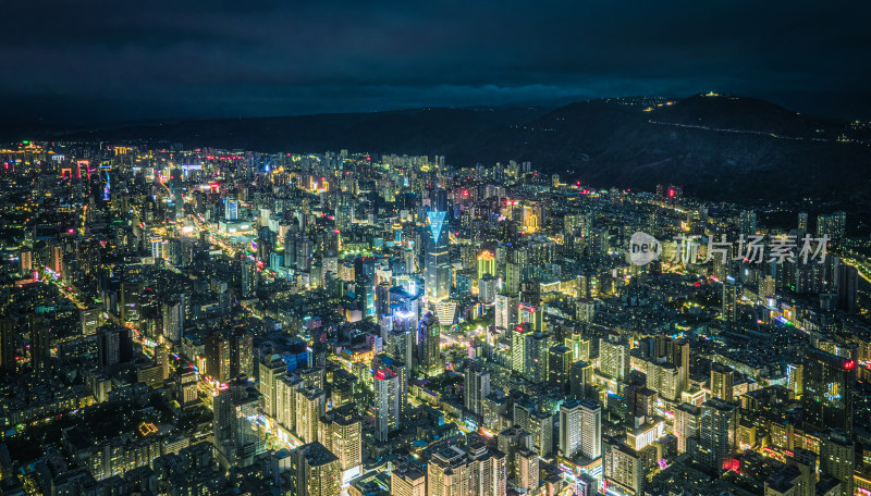 兰州城市夜景鸟瞰全景