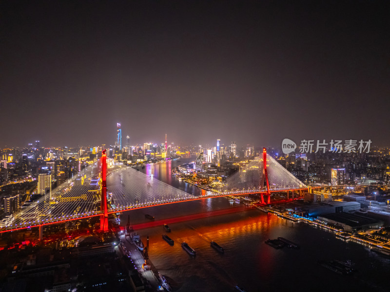 航拍上海杨浦大桥夜景