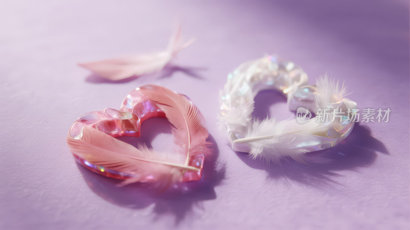 情人节爱心羽毛浪漫唯美背景图