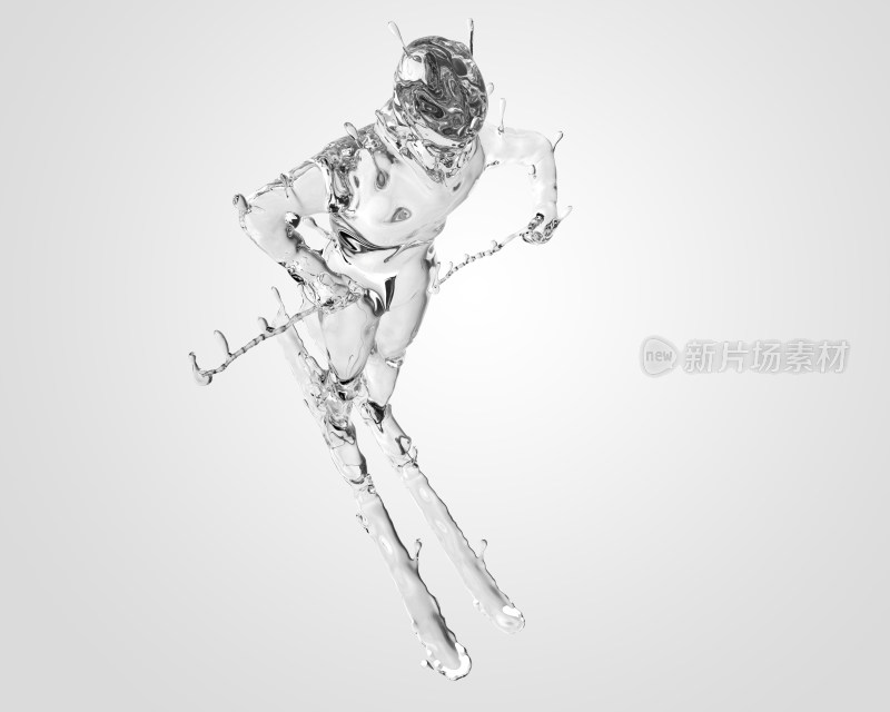 越野滑雪运动员在渐变背景下水液体流体质感