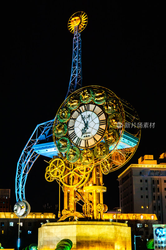 天津市地标世纪钟夜景