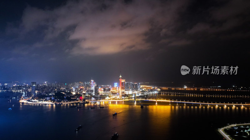 珠海中心大厦夜景航拍城市夜晚摩天大楼灯光