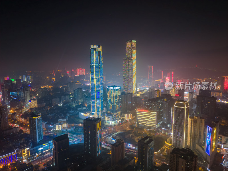 湖南长沙夜景长沙五一商圈夜景航拍