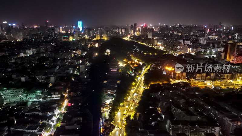 湖北武汉黄鹤楼夜景灯光秀航拍图