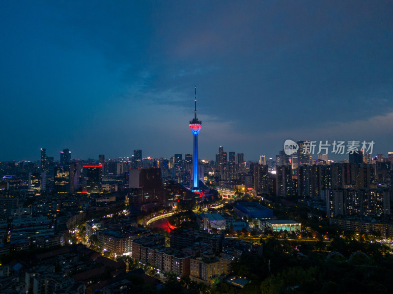 四川成都天府熊猫塔夜景