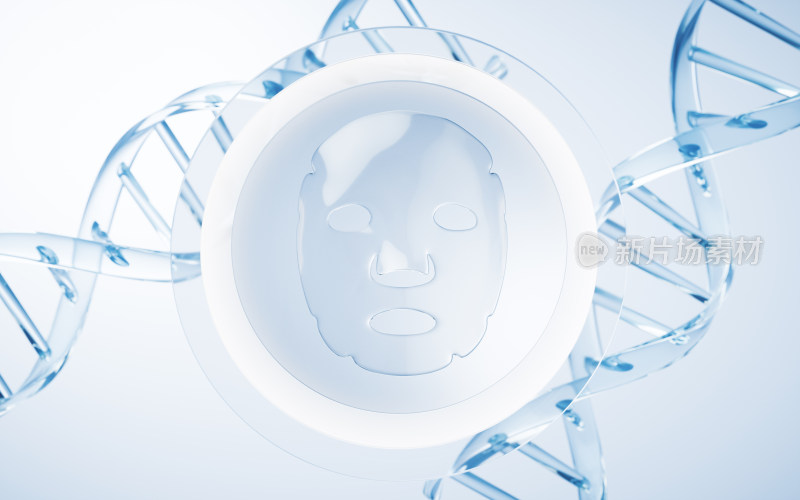 透明面膜与DNA背景3D渲染