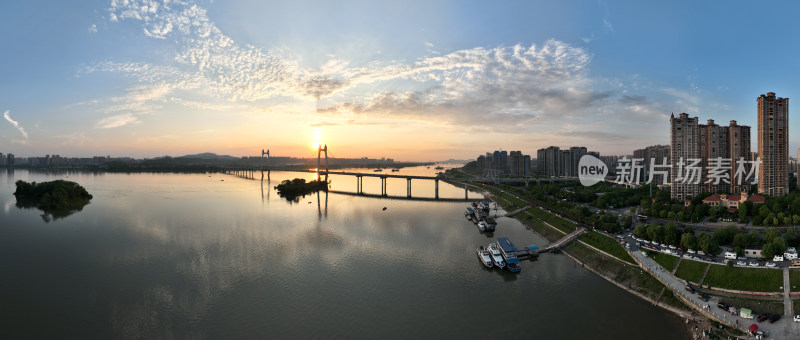 长沙湘江三汊矶大桥航拍